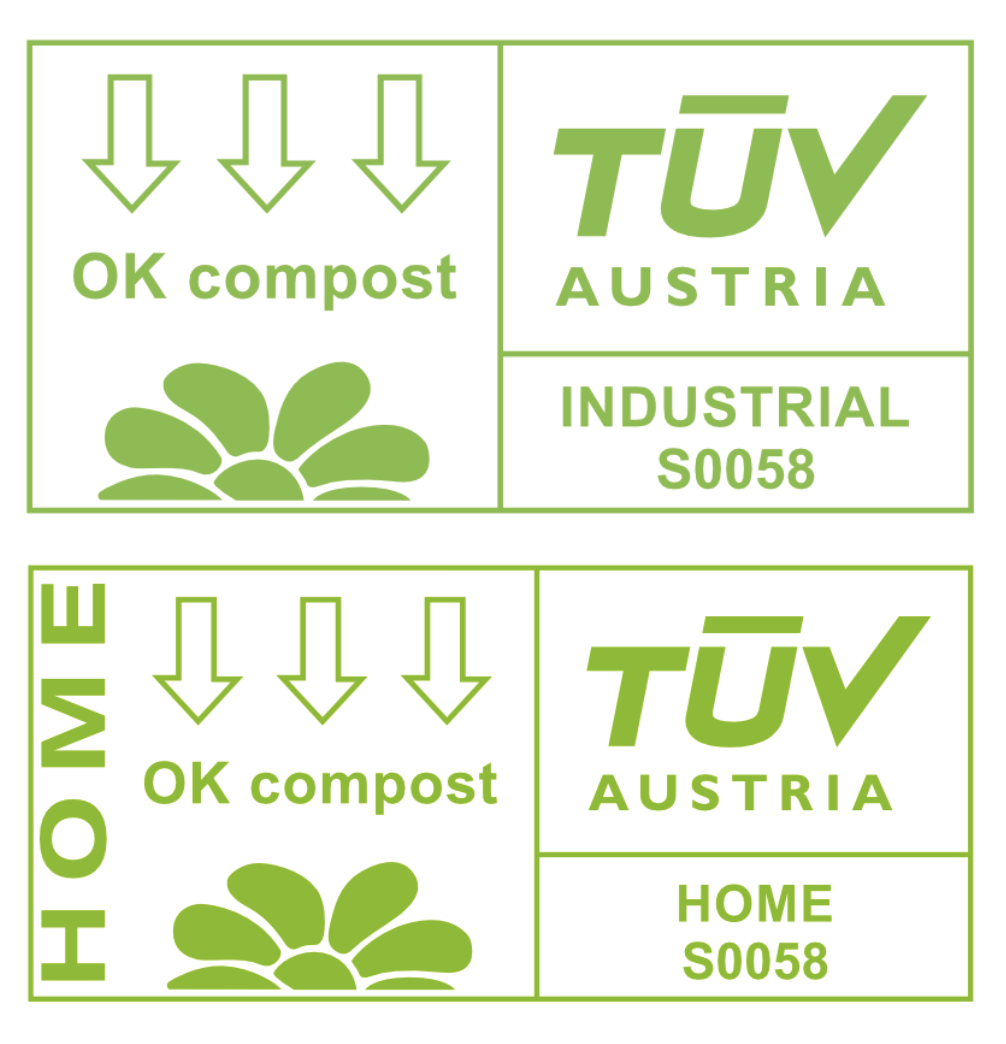 logotyp okcompost i okcompost home TUV Austria certyfikacja biotworzyw www.okcompost.pl